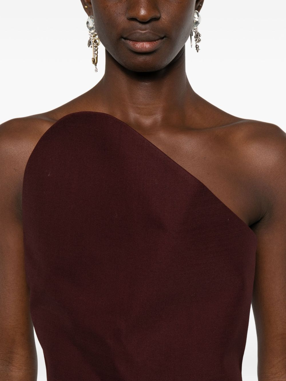 strapless asymmetric-neck midi dress - 5