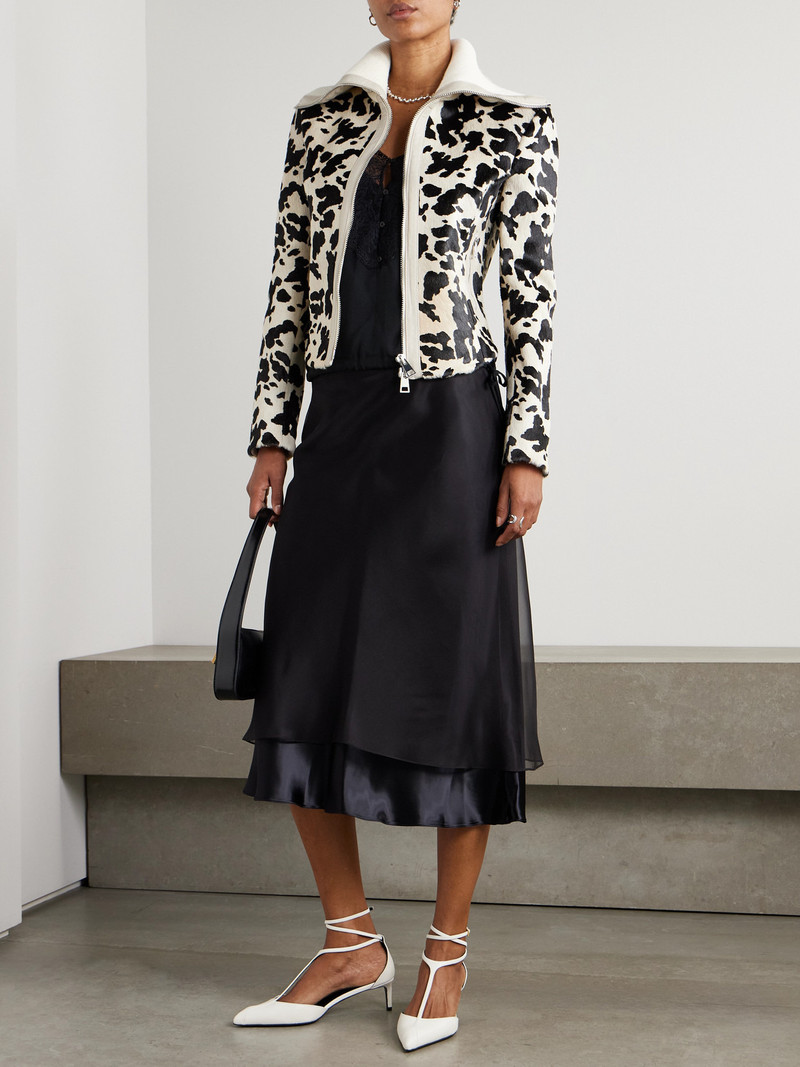 S.S.DALEY Ribbed Cropped Wool-trimmed Animal-print Goat Hair Jacket outlook