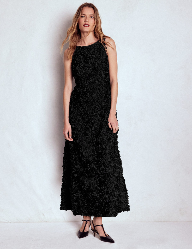 Scoop Back Fit and Flare Dress-Black 3
