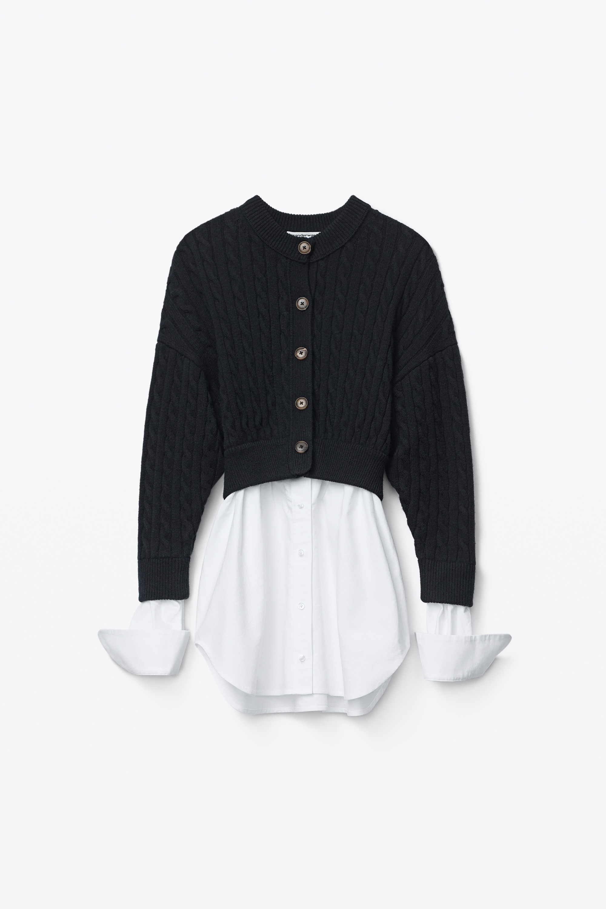 HYBRID TOP IN COTTON OXFORD AND WOOL CABLE - 1