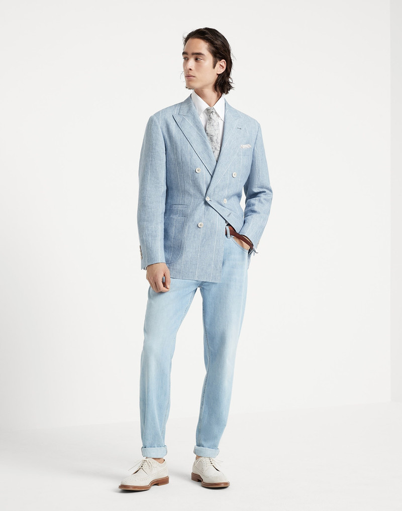Lightweight denim traditional fit five-pocket trousers 4
