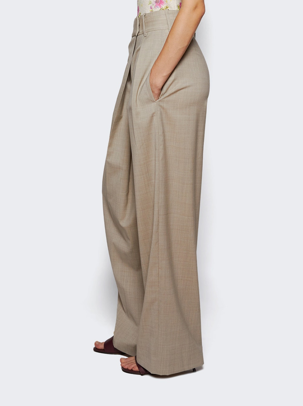 Wrap Wool Trousers Light Beige Melange - 3
