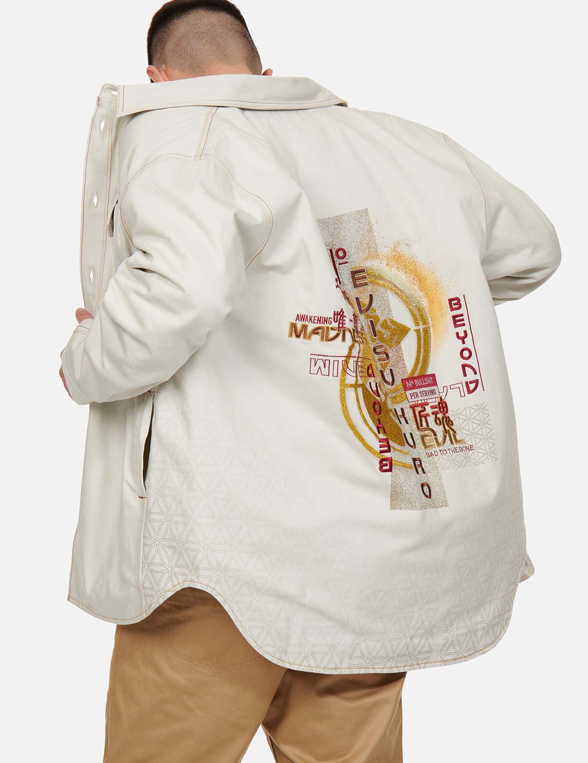 Kamon Glitter Print Shirt Jacket - 7