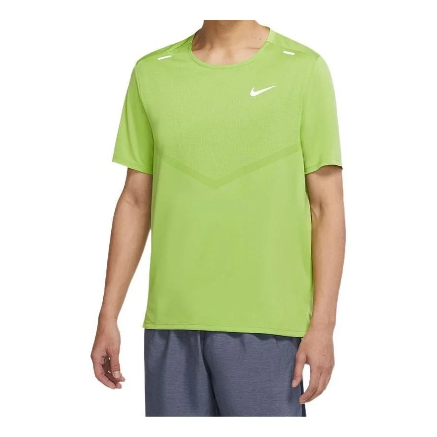 Nike 드리프 둥근 목 짧은 소매 녹색 CZ9185-332를 인쇄하는 단단한 색깔 로고 - 1