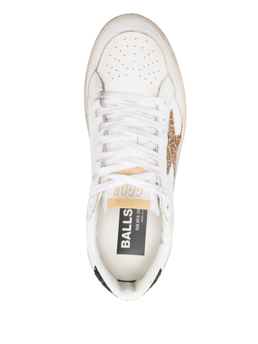 Golden Goose Women Ball Star 2 Sneakers With Gold Glitter Star And Black Glitter Heel Tab - 4