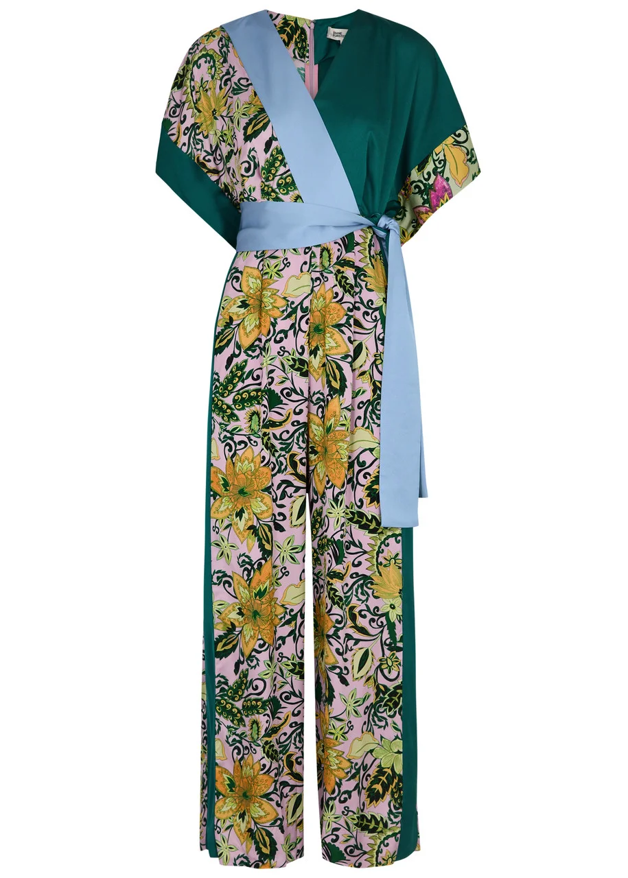 Diane Von Furstenberg Rinna Patchwork Satin Jumpsuit - 1