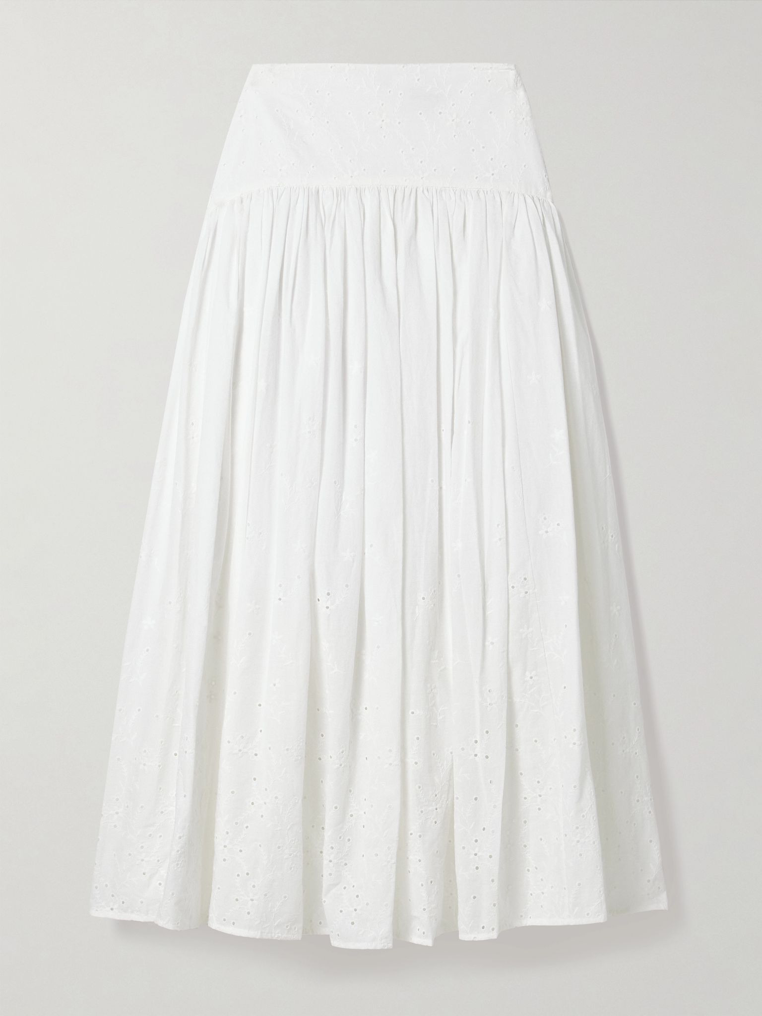 Procida gathered broderie anglaise cotton maxi skirt White - 1