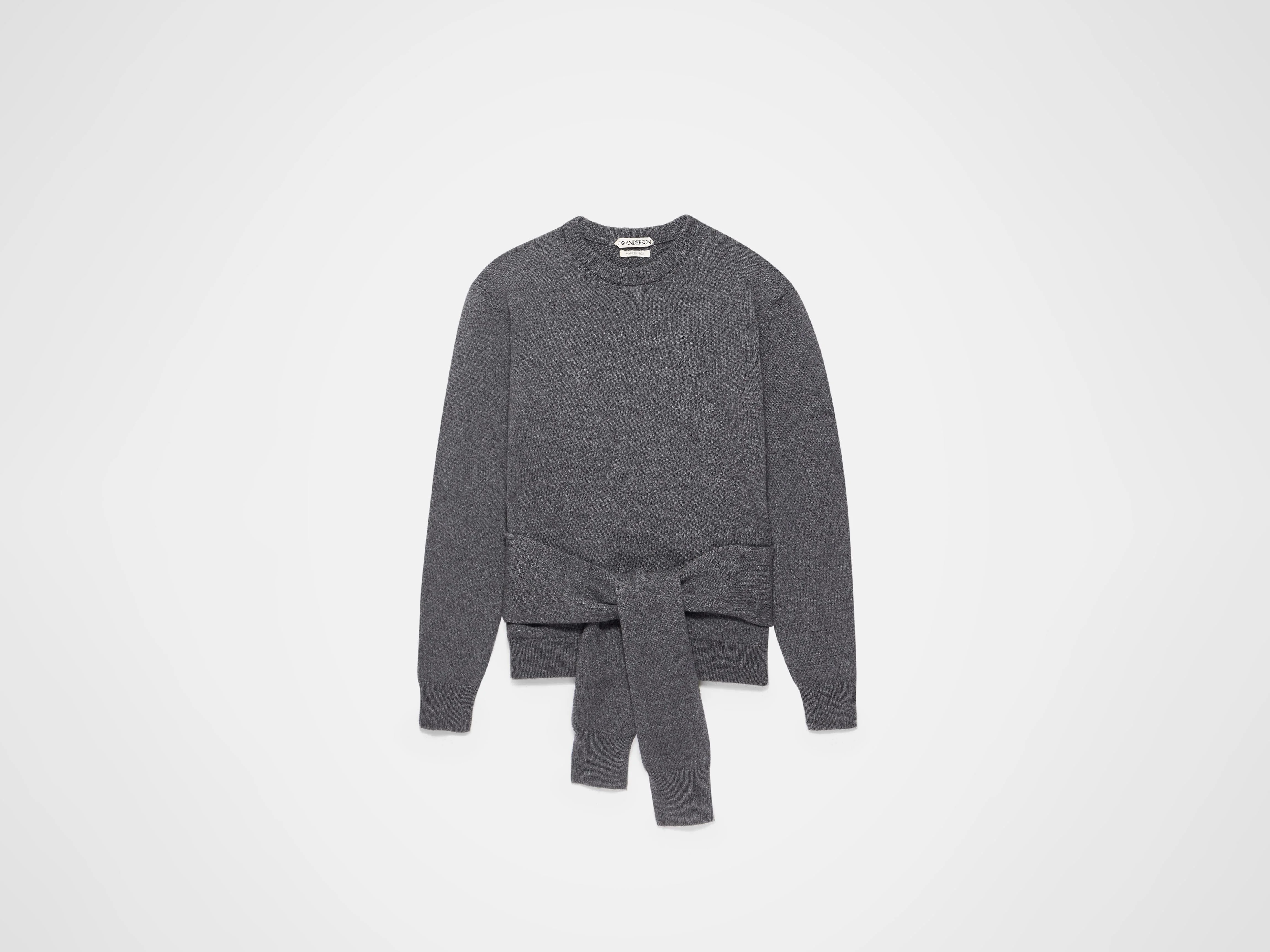 SLEEVE-TIE WAISTED JUMPER IN CHARCOAL MELANGE - 1
