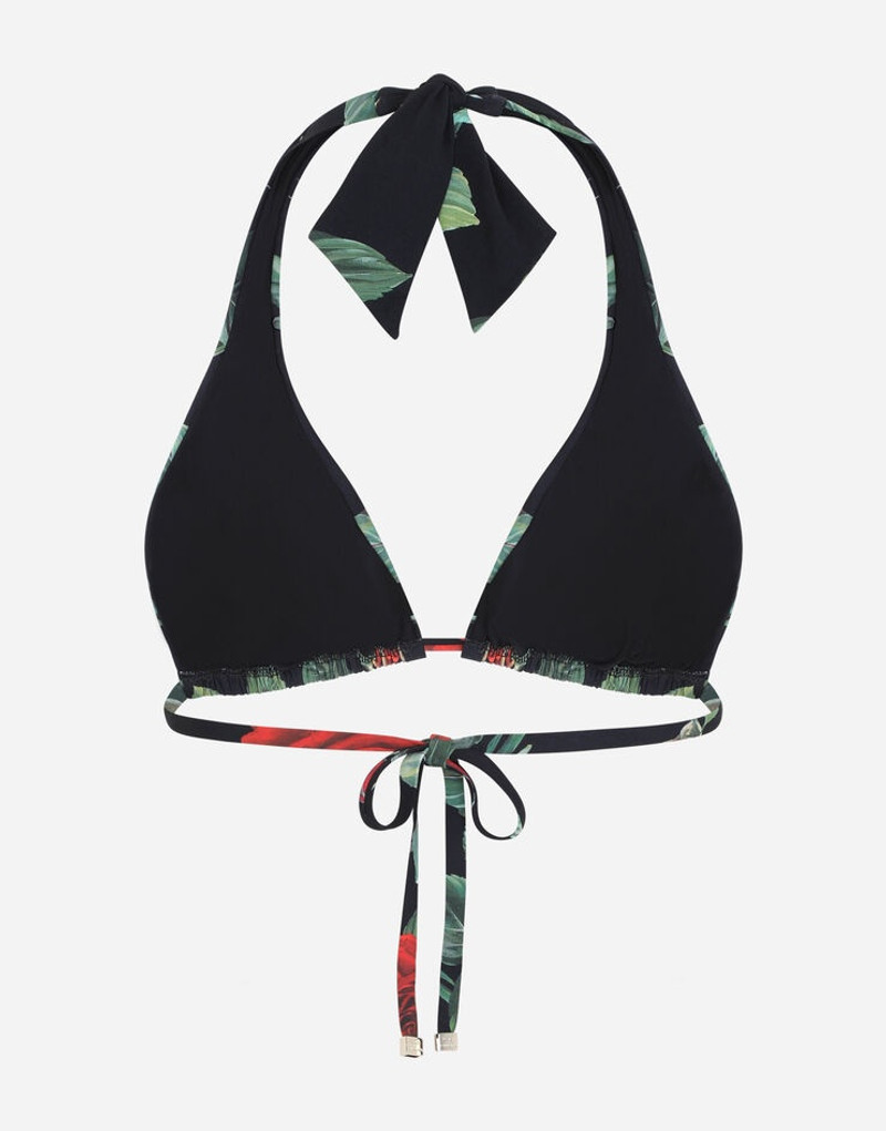 Dolce & Gabbana Rose-print padded triangle bikini top outlook