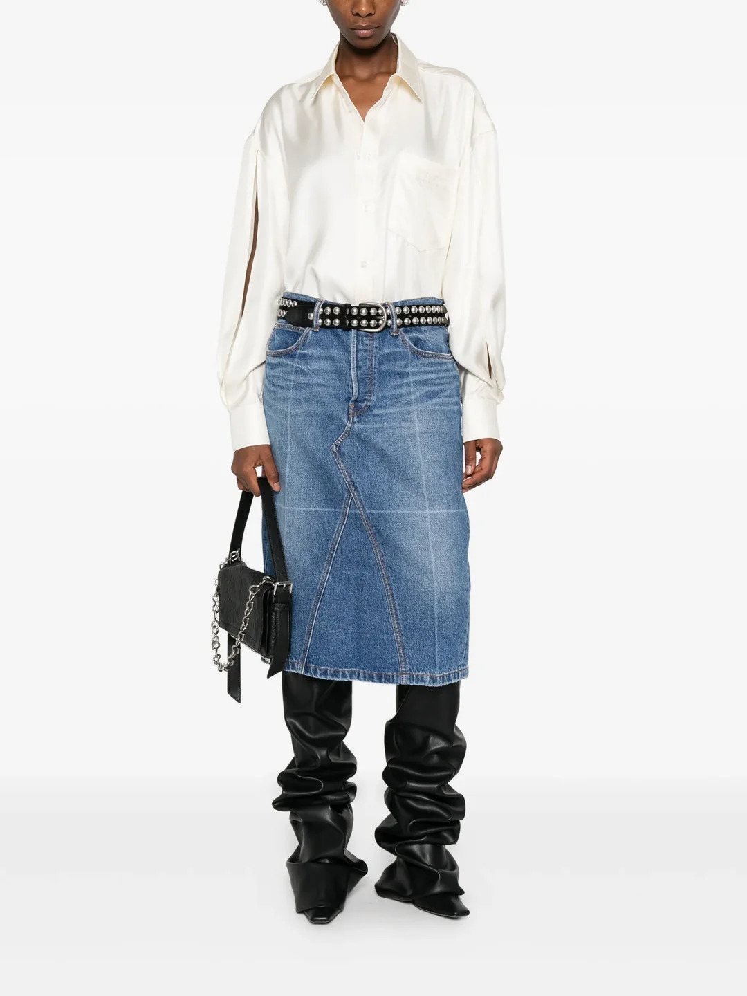 Straight Skirt With Faded Fold Line - 2