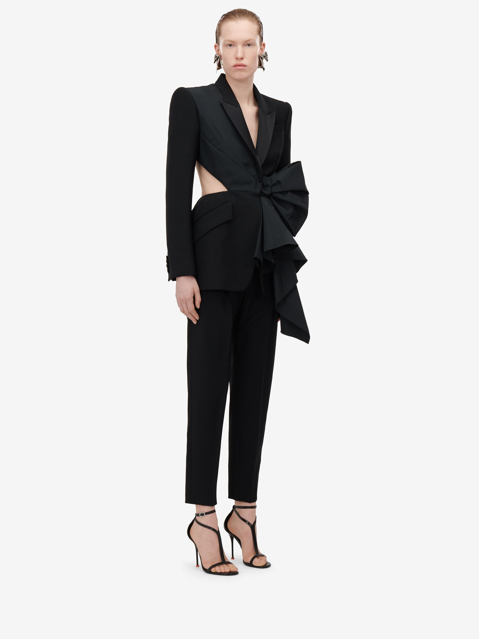 Women's Bow Slashed Jacket in Black - 3