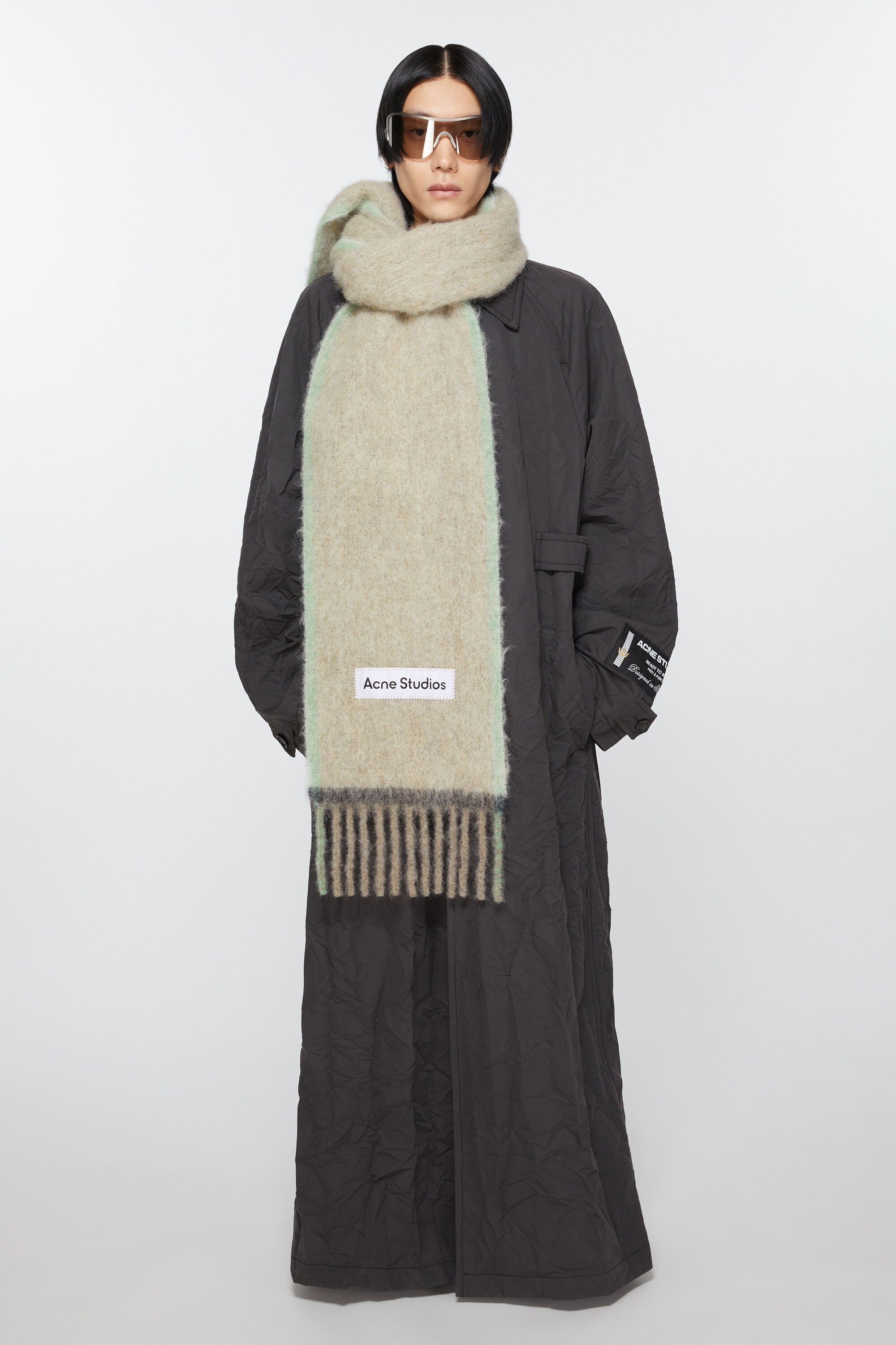 Wool mohair scarf - Narrow - Beige/grey - 3