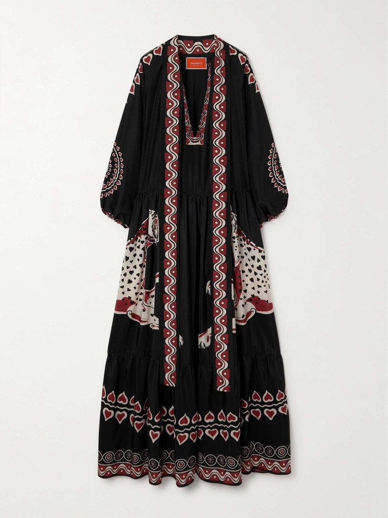 Athena pussy-bow tiered printed silk maxi dress 1