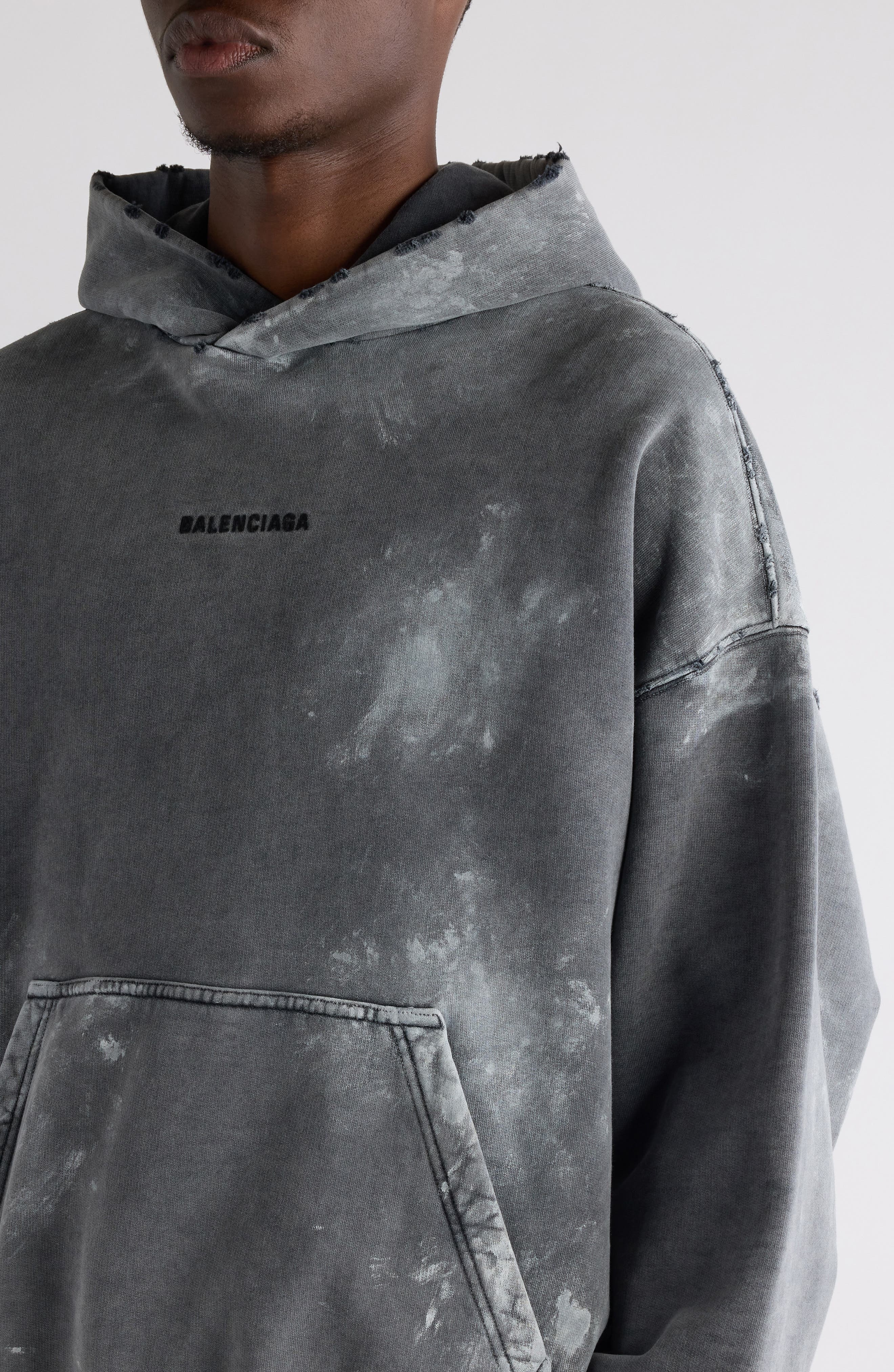 Balenciaga Medium Fit Distressed Archetype Fleece Hoodie in Sup Faded Wash Black/Black at Nordstrom - 5