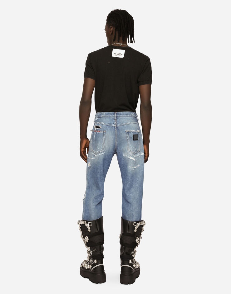 Loose blue wash denim jeans with rips - 3