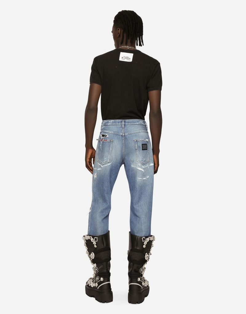 Loose blue wash denim jeans with rips 3