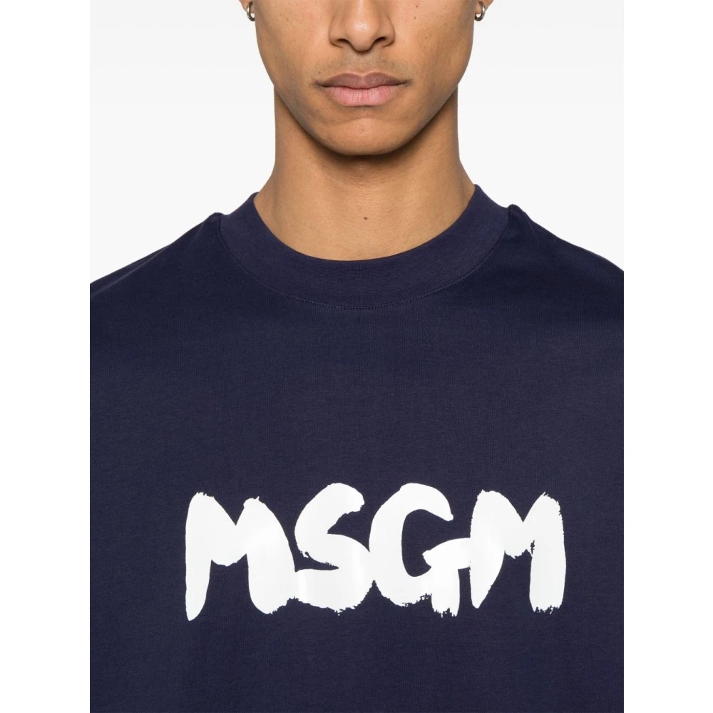 MSGM｜ (3840MM105 257002 01) MSGM BLUE T-SHIRT WITH PRINTED LOGO | miinto | REVERSIBLE