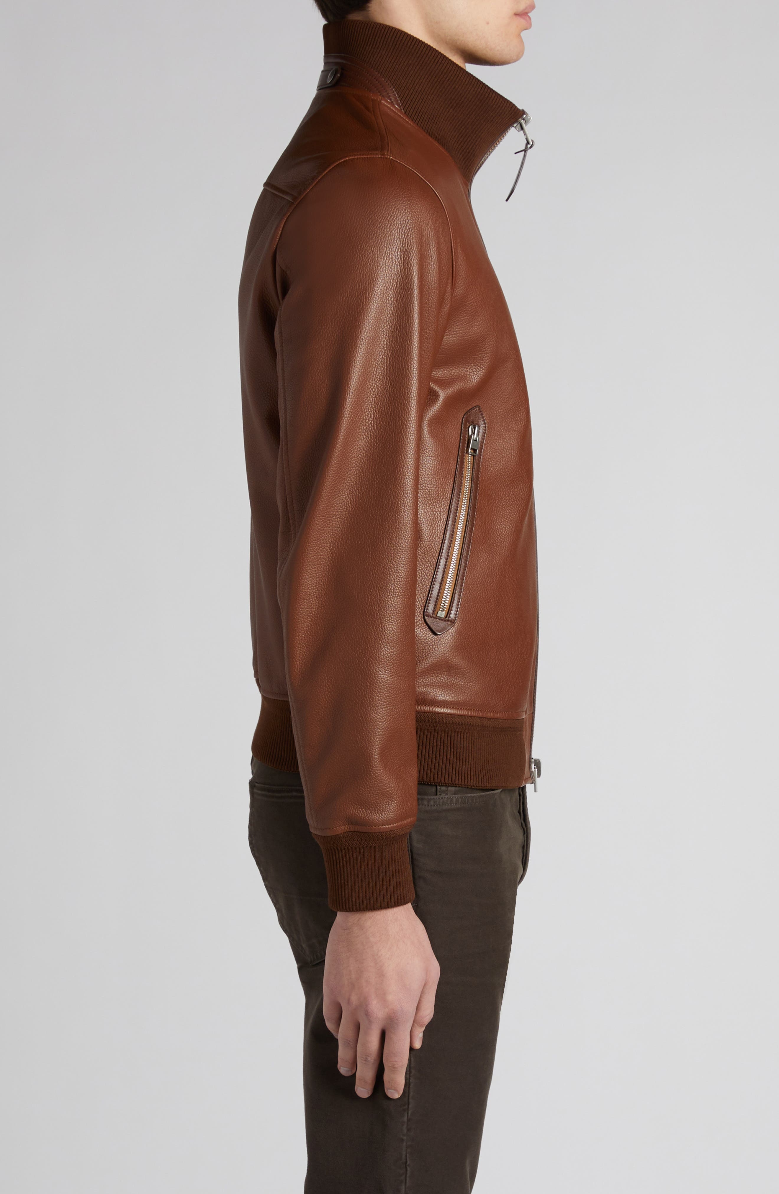 Tumbled Leather Track Bomber Jacket - 4