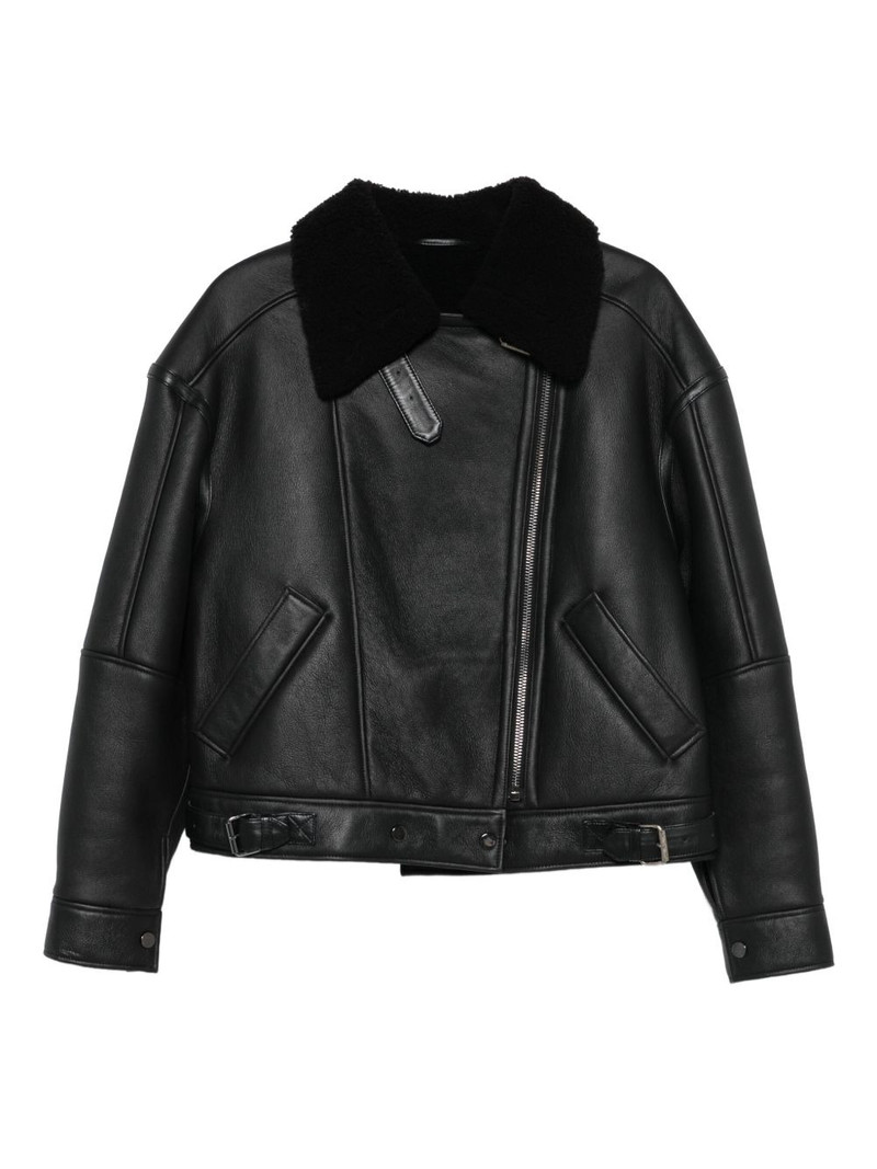 shearling-collared leather jacket 1