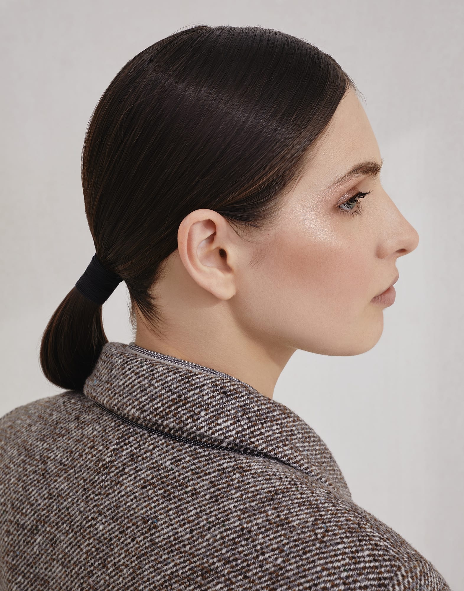 Virgin wool and silk mélange diagonal blazer with monili - 3