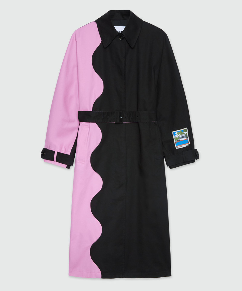 Gabardine trench coat with "Waves" motif 1