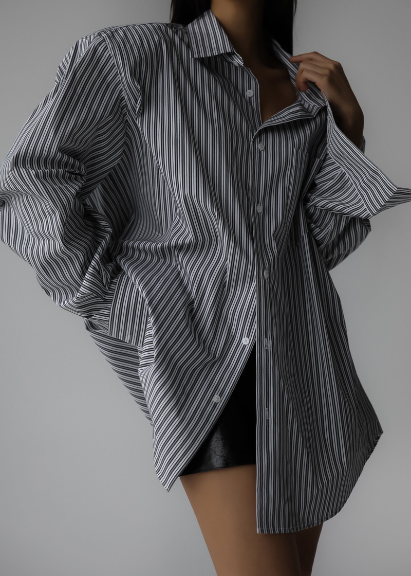 Cyrus Button Up Shirt - Black/White Stripe 4