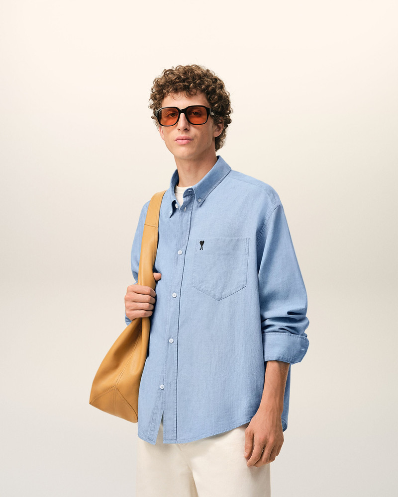 AMI Paris BLUE COTTON BOXY EMBROIDERED AMI DE COEUR SHIRT outlook