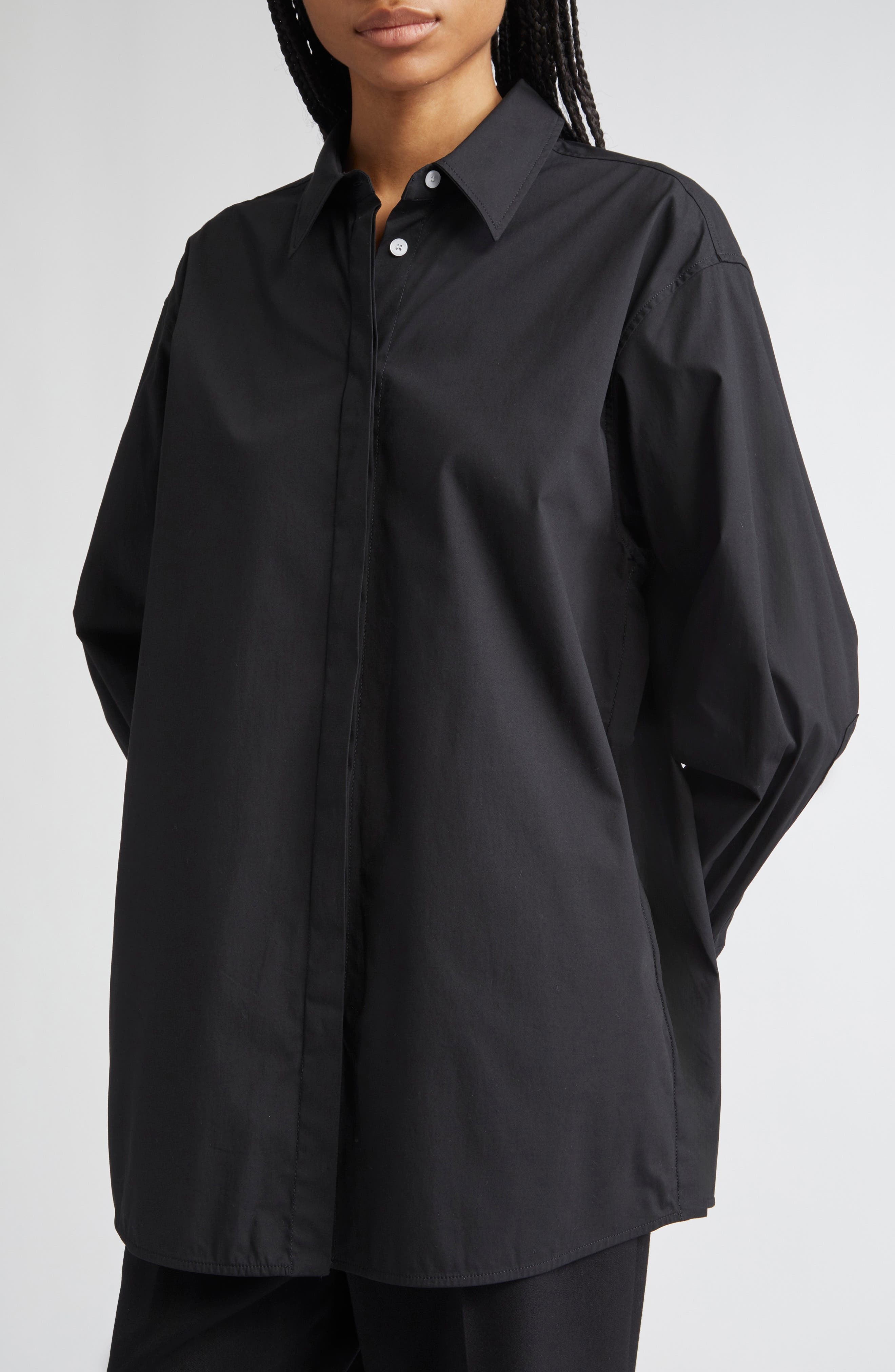 Proenza Schouler Addy Cotton Stretch Poplin Button-Up Shirt in Black at Nordstrom - 4