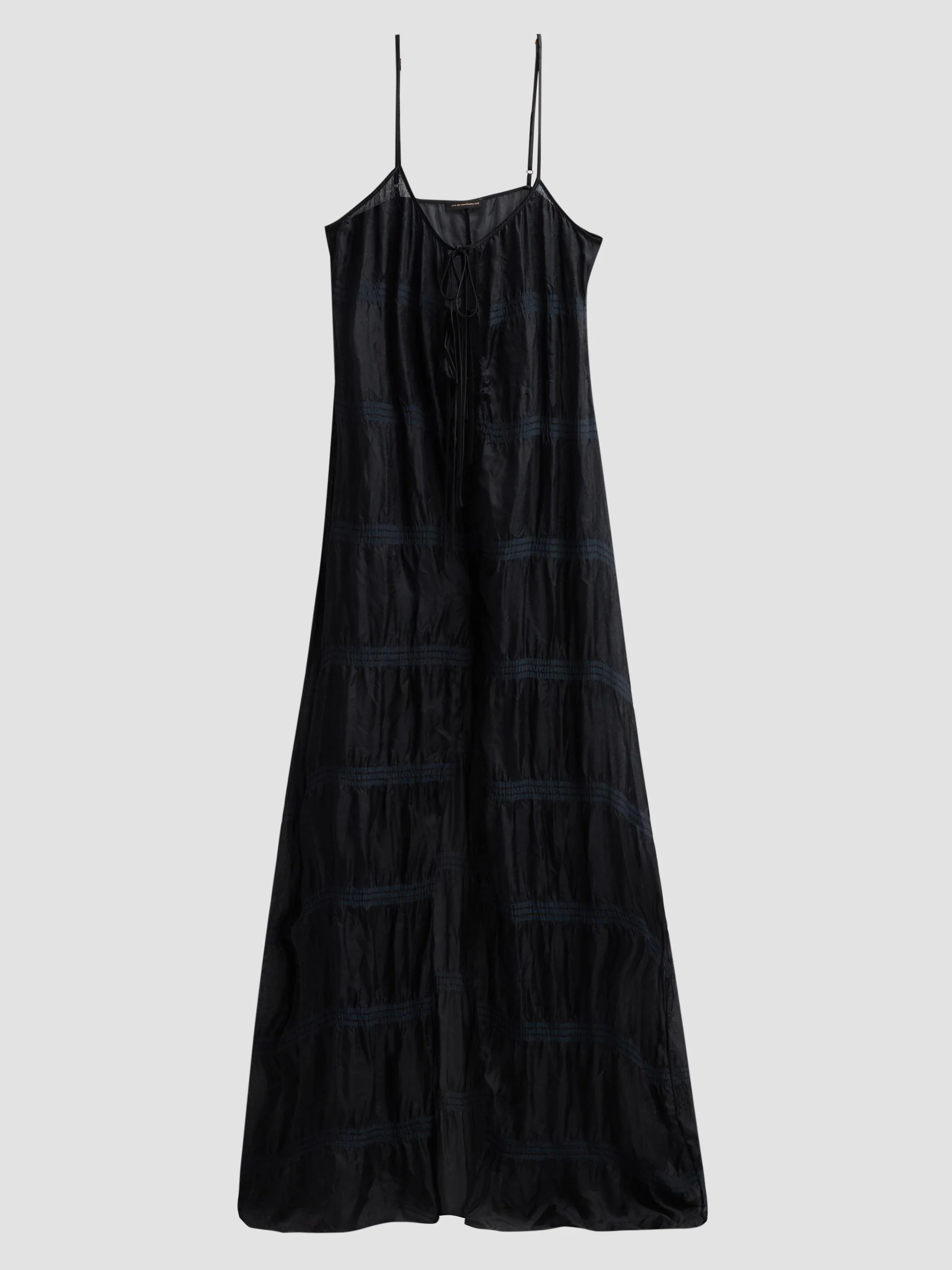 Women's Smocked Silk Tie Maxi Gown - Black - 1