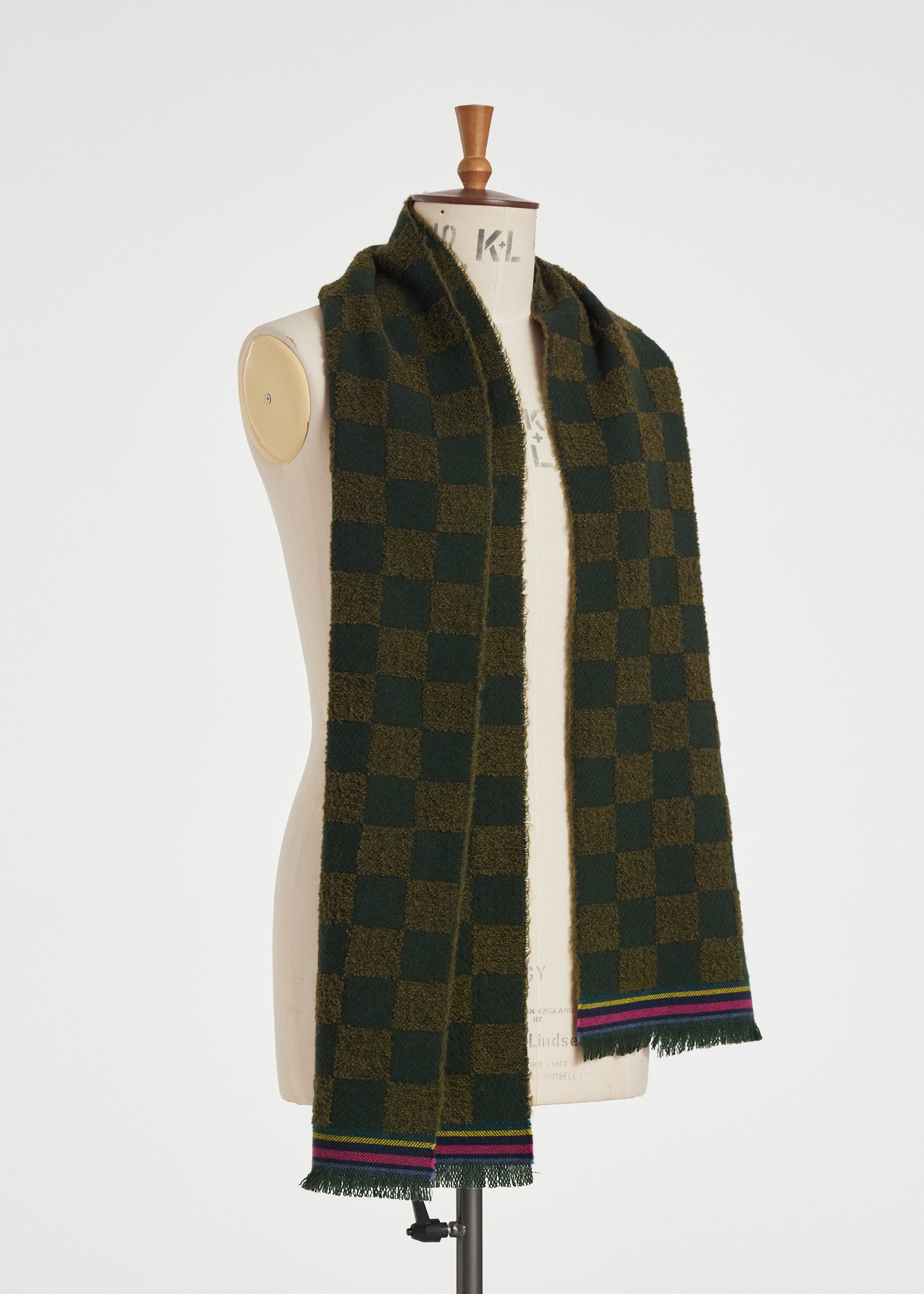 Khaki Wool-Blend 'Checkerboard' Scarf - 2