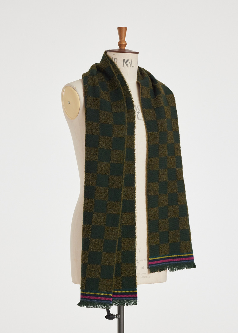 Paul Smith Khaki Wool-Blend 'Checkerboard' Scarf outlook