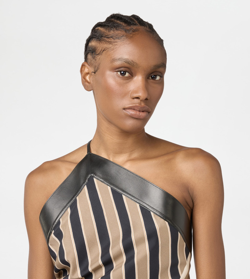 TOP IN SILK WITH LEATHER INSERTS - BROWN, BEIGE, OFF WHITE 6