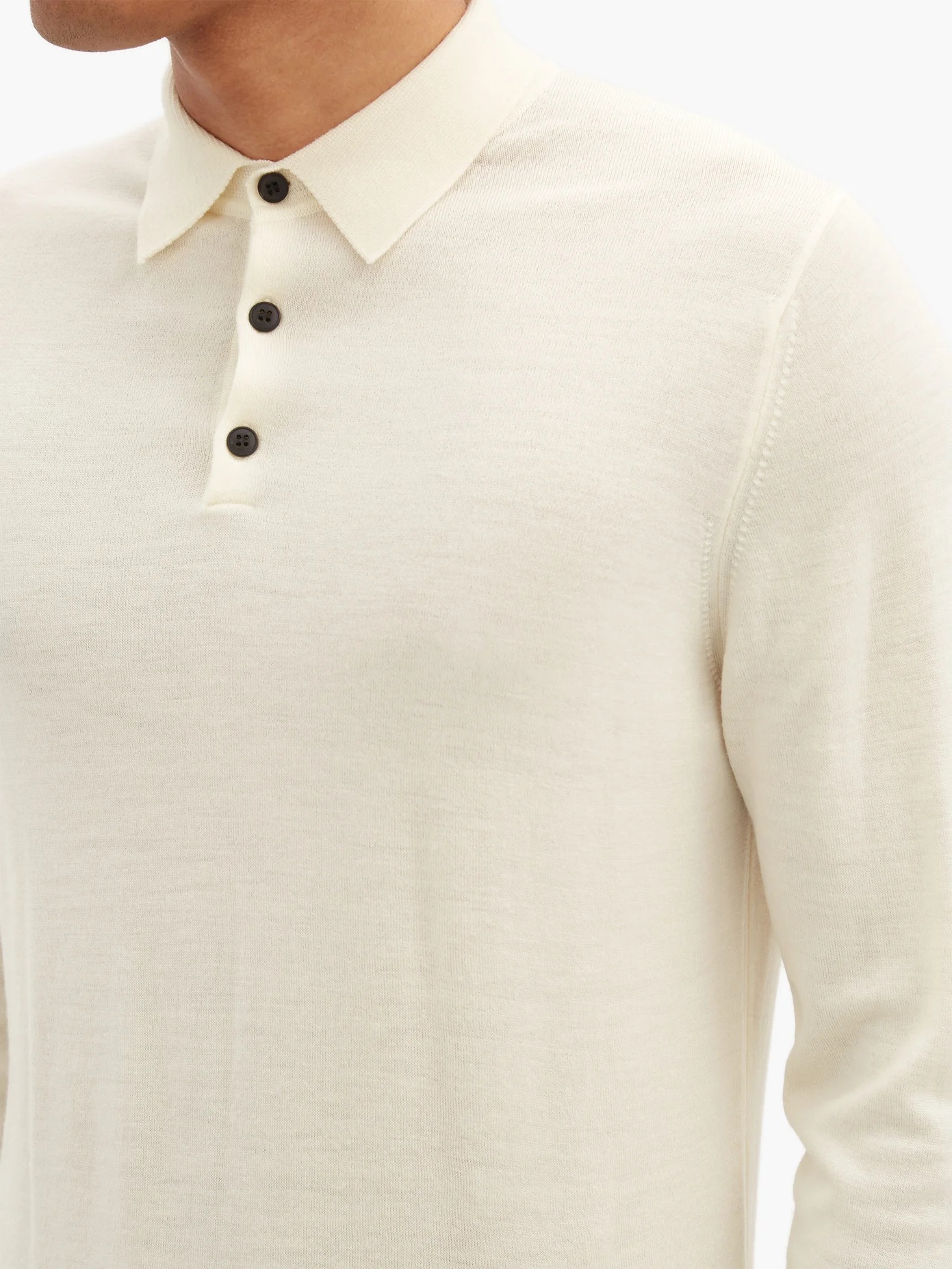 Long-sleeved merino-wool knitted polo shirt - 4