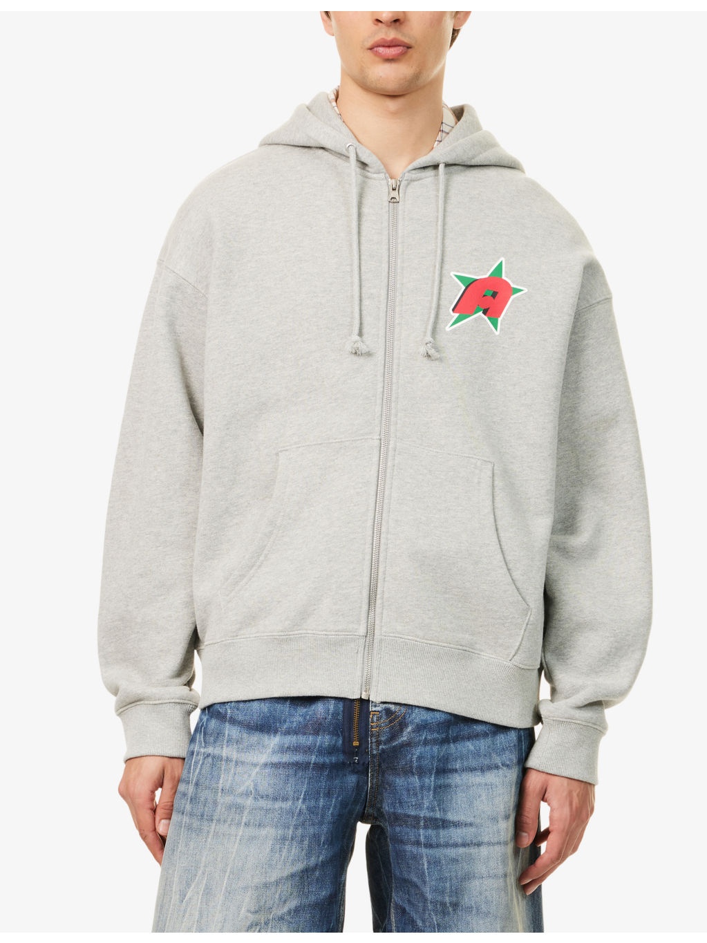 "Star ""A"" Zip-Up Brand-Print Cotton-Jersey Hoody" - 3