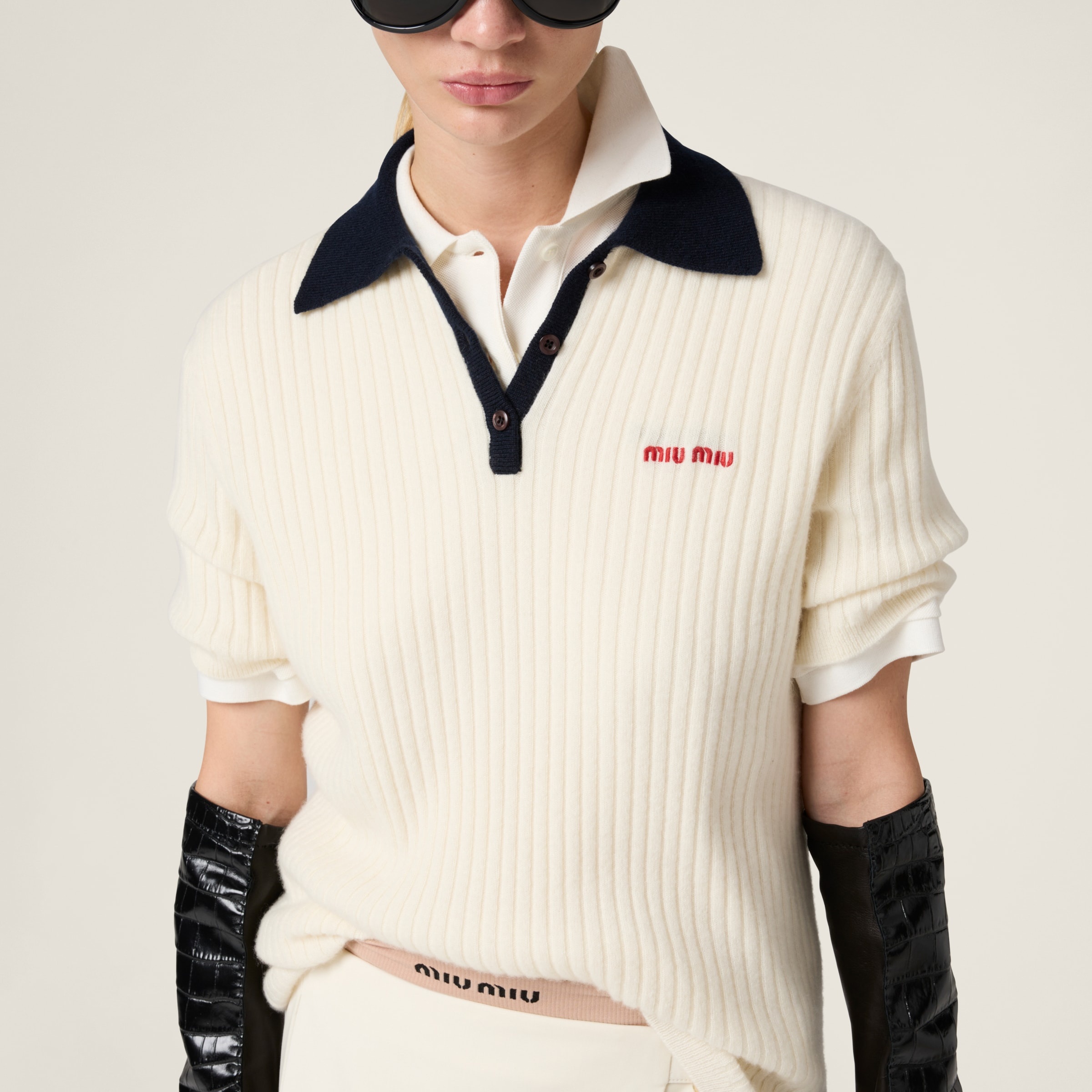 Ribbed cashmere polo shirt - 5