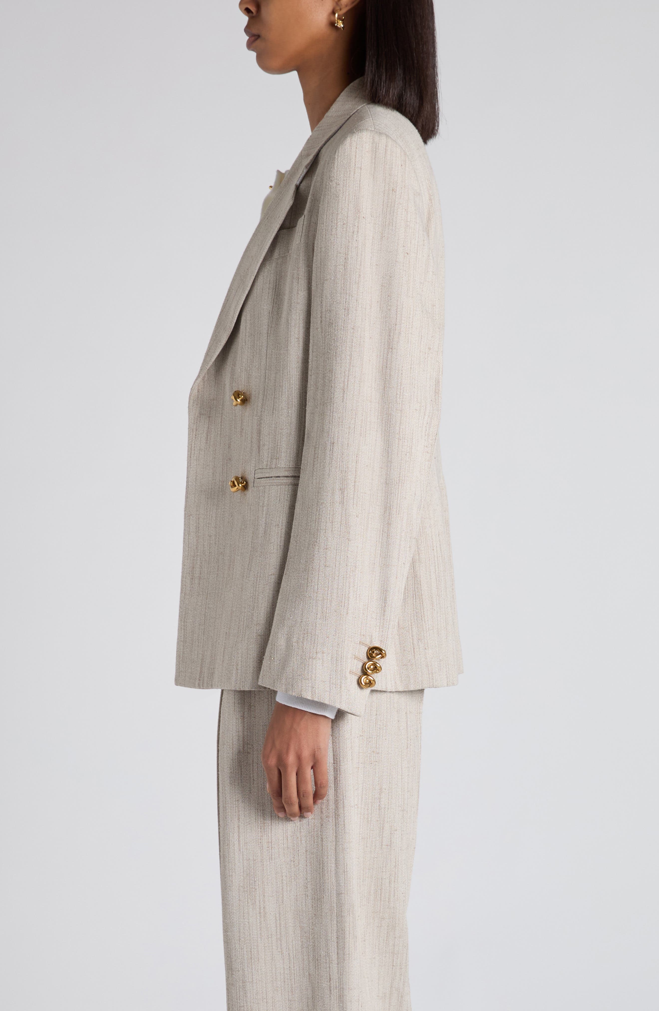 Bottega Veneta Knot Button Textured Blazer in 2674 Grey Putty at Nordstrom - 4