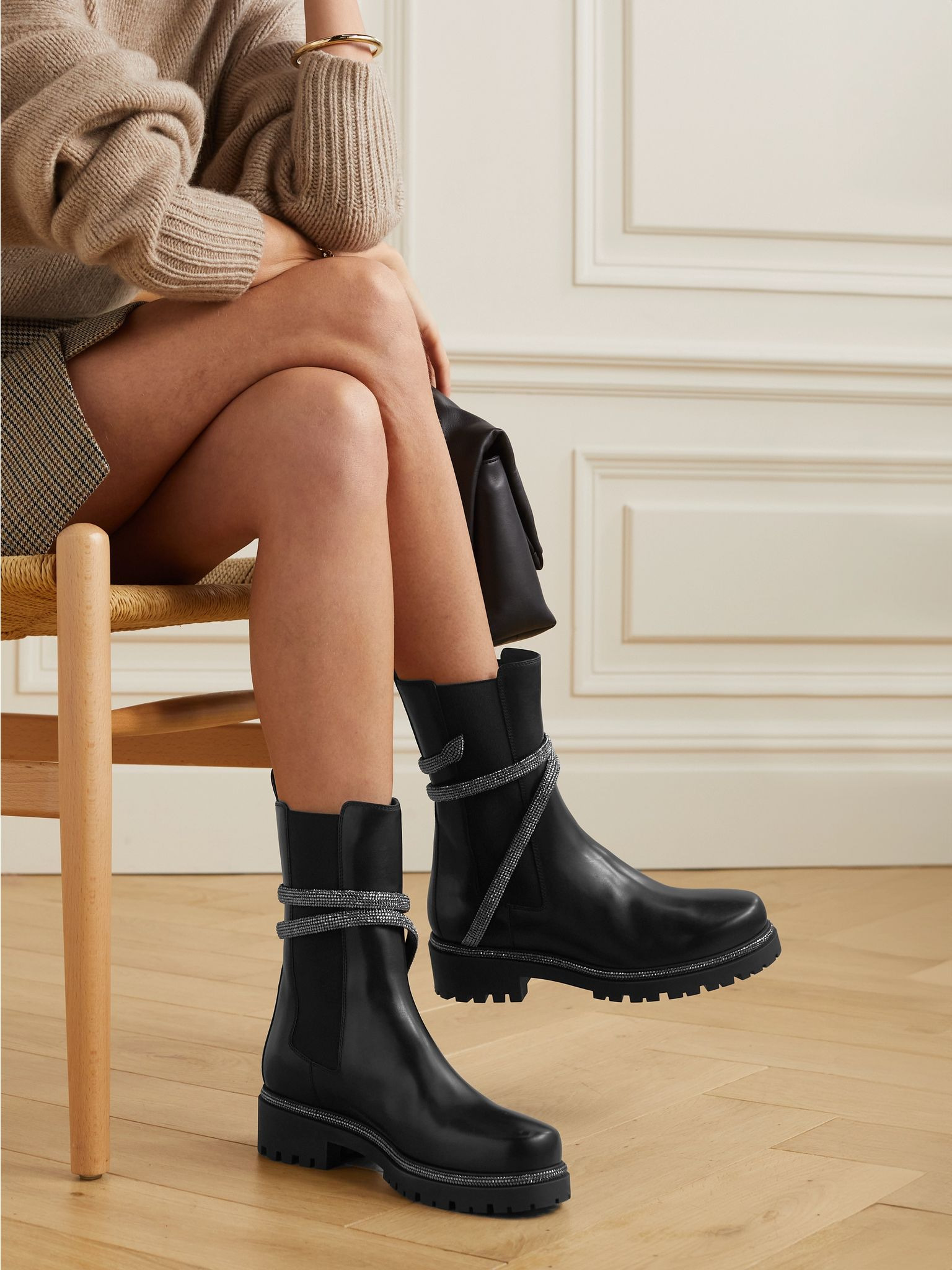 Cleo crystal-embellished leather Chelsea boots Black - 2