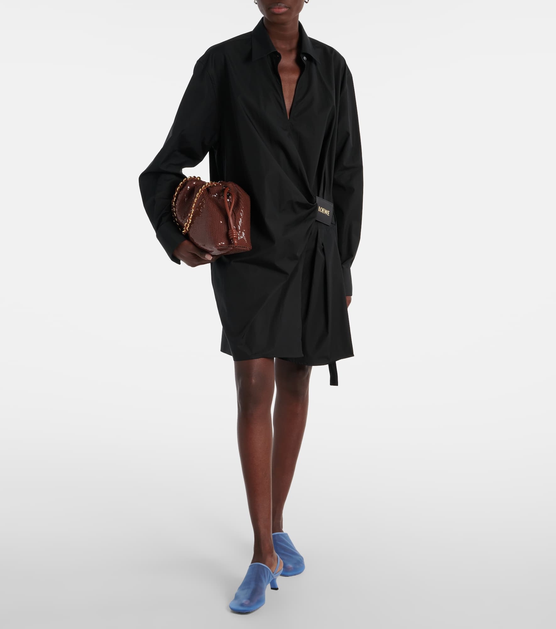 Draped cotton shirt dress - 2