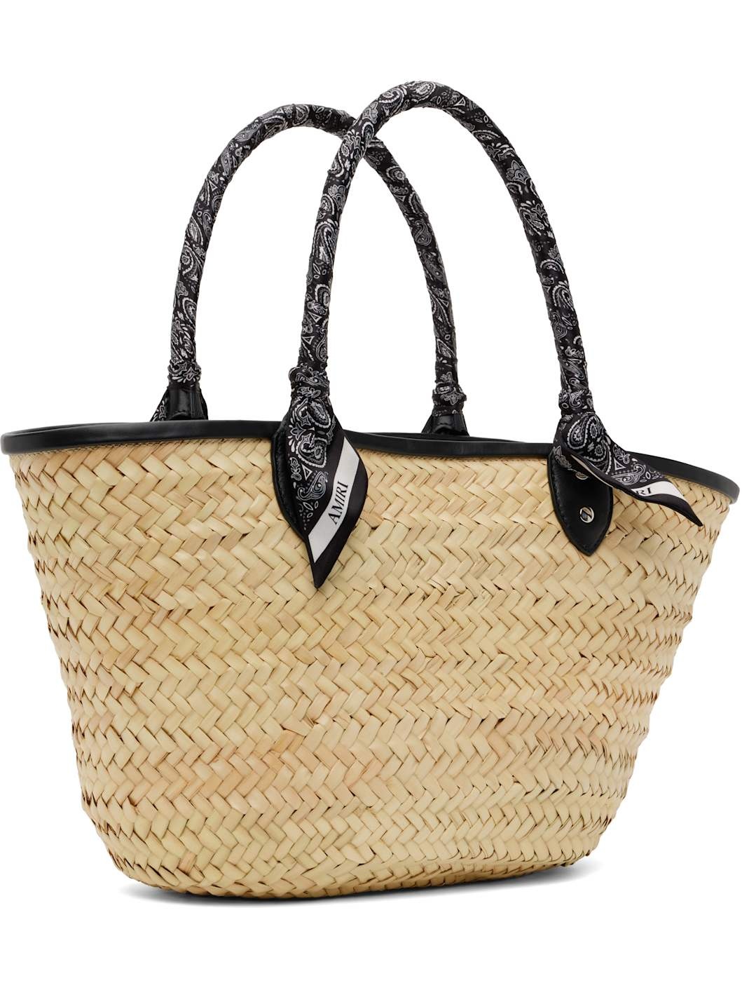 Beige & Black MA Raffia Macro Tote - 3