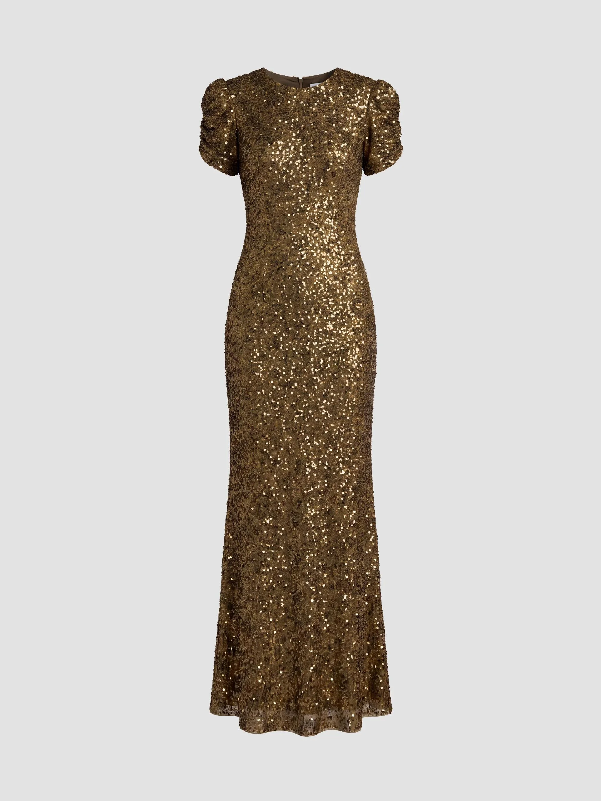 Women's Beaded Short-Sleeve Gown - Chocolate - 1