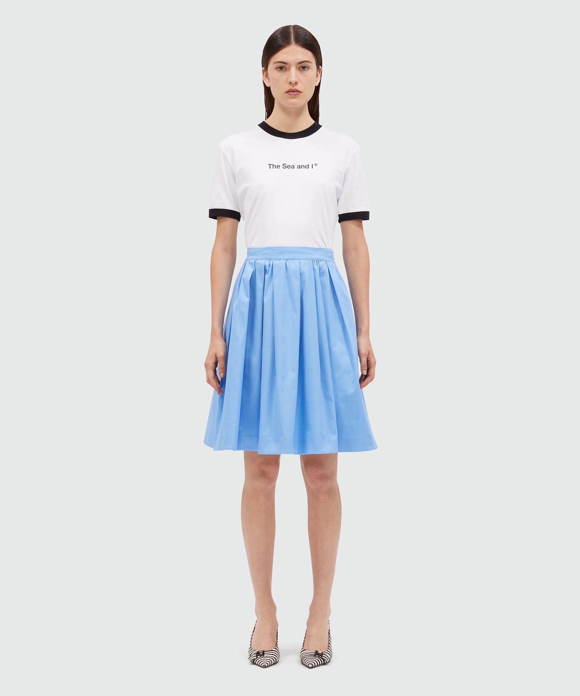 Wide skirt in light blue gabardine - 2