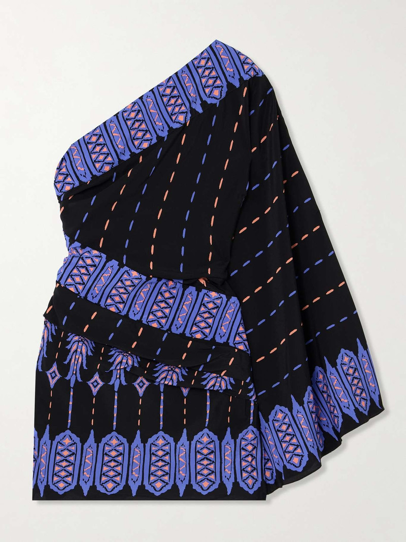 Black Canyon one-shoulder printed silk crepe de chine mini dress 1