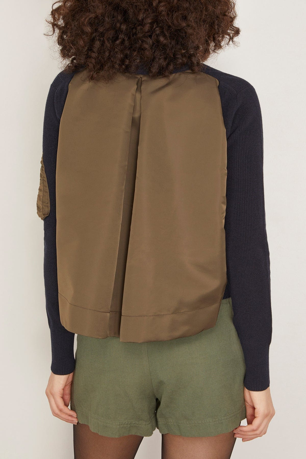 Nylon Twill Cotton Knit Cardigan in Navy/Dark Khaki - 4