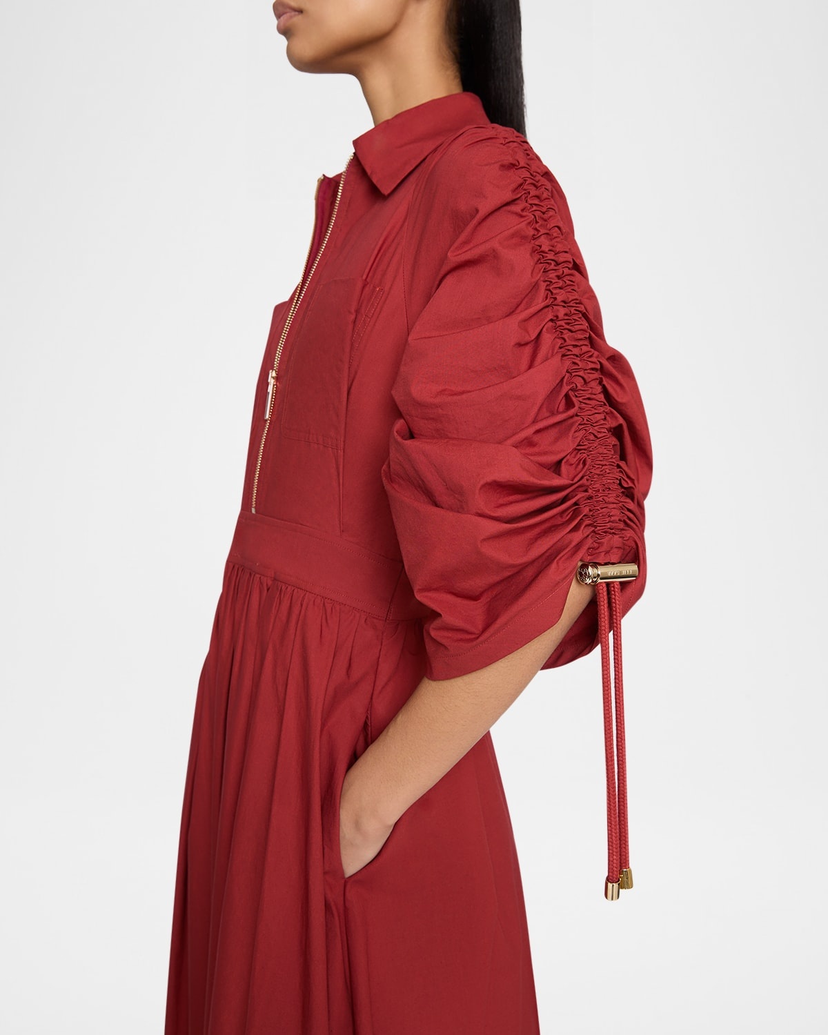 Ruched-Sleeve Poplin Midi Shirtdress - 5