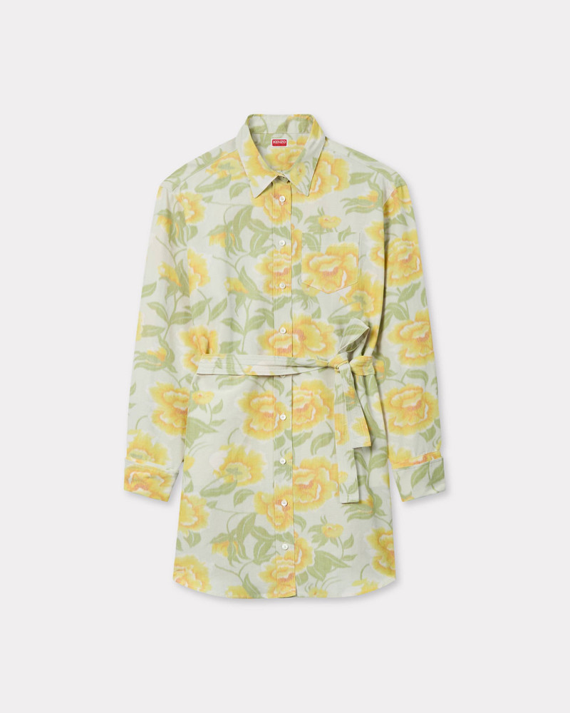 'KENZO Peonies' kimono sleeve shirt dress in cotton linen - 1