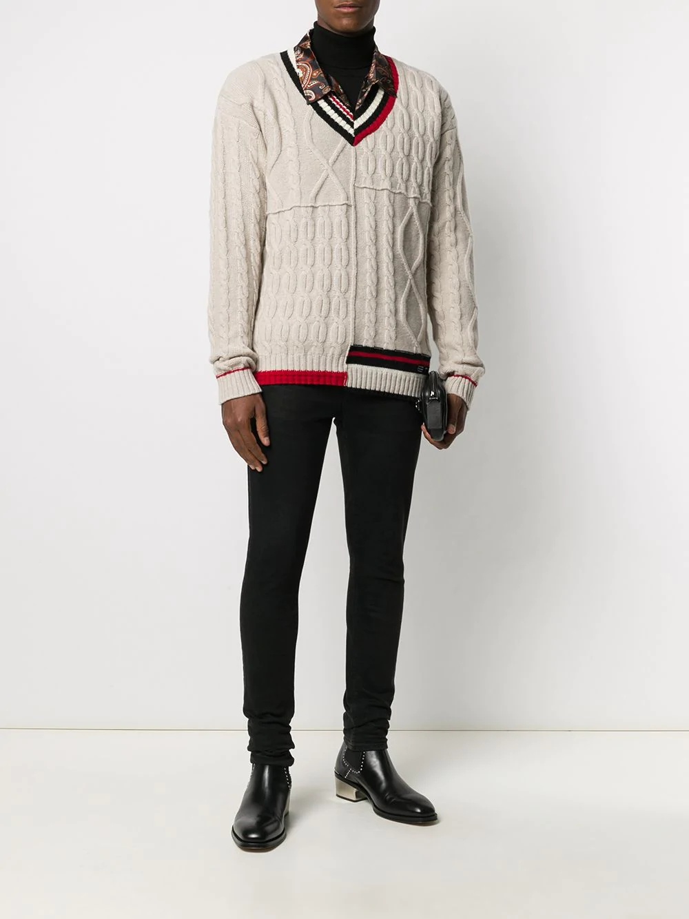 V-neck cable knit jumper - 2