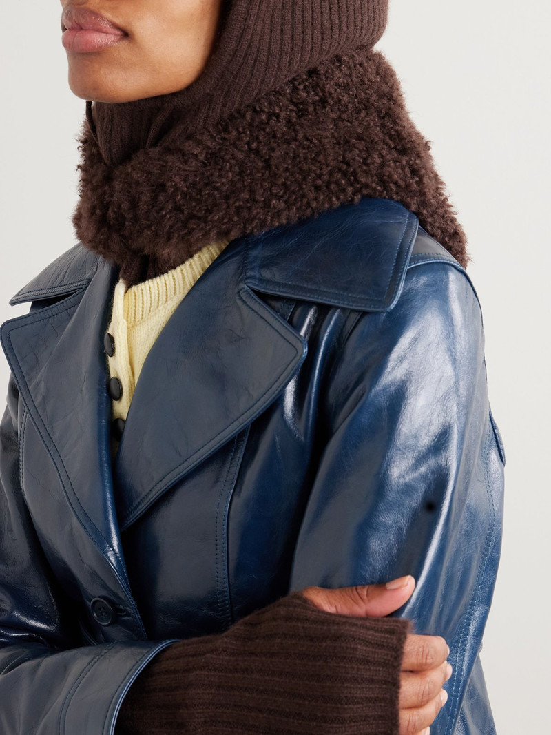 Yves Salomon Shearling and wool scarf Brown outlook
