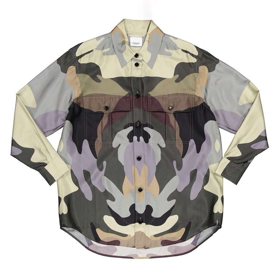 Burberry Ladies Ferne Camouflage Print Oversized Silk Shirt - 2