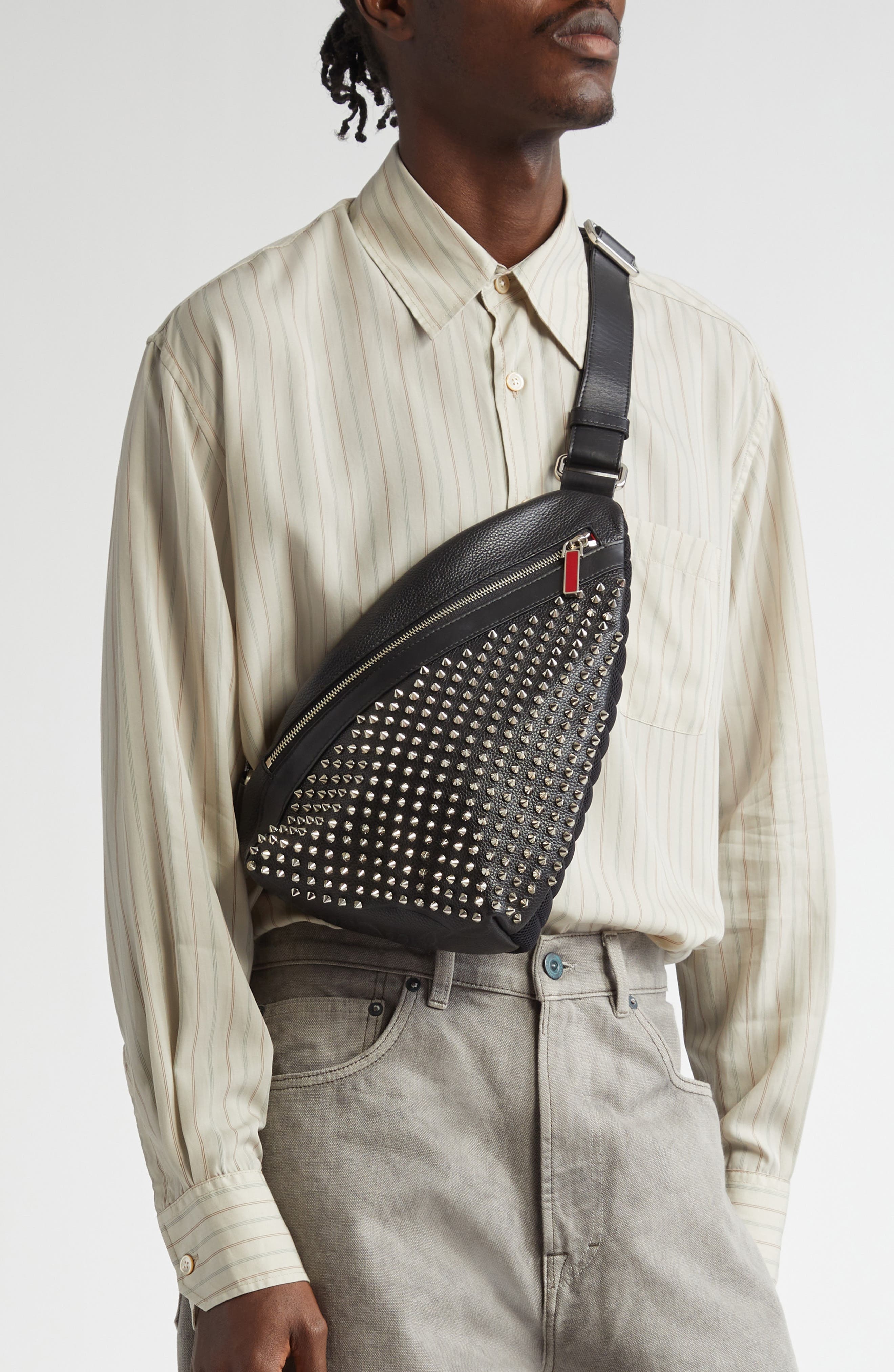Christian Louboutin Funky Empire Spike Sling Bag in Black/Gun Metal at Nordstrom - 4