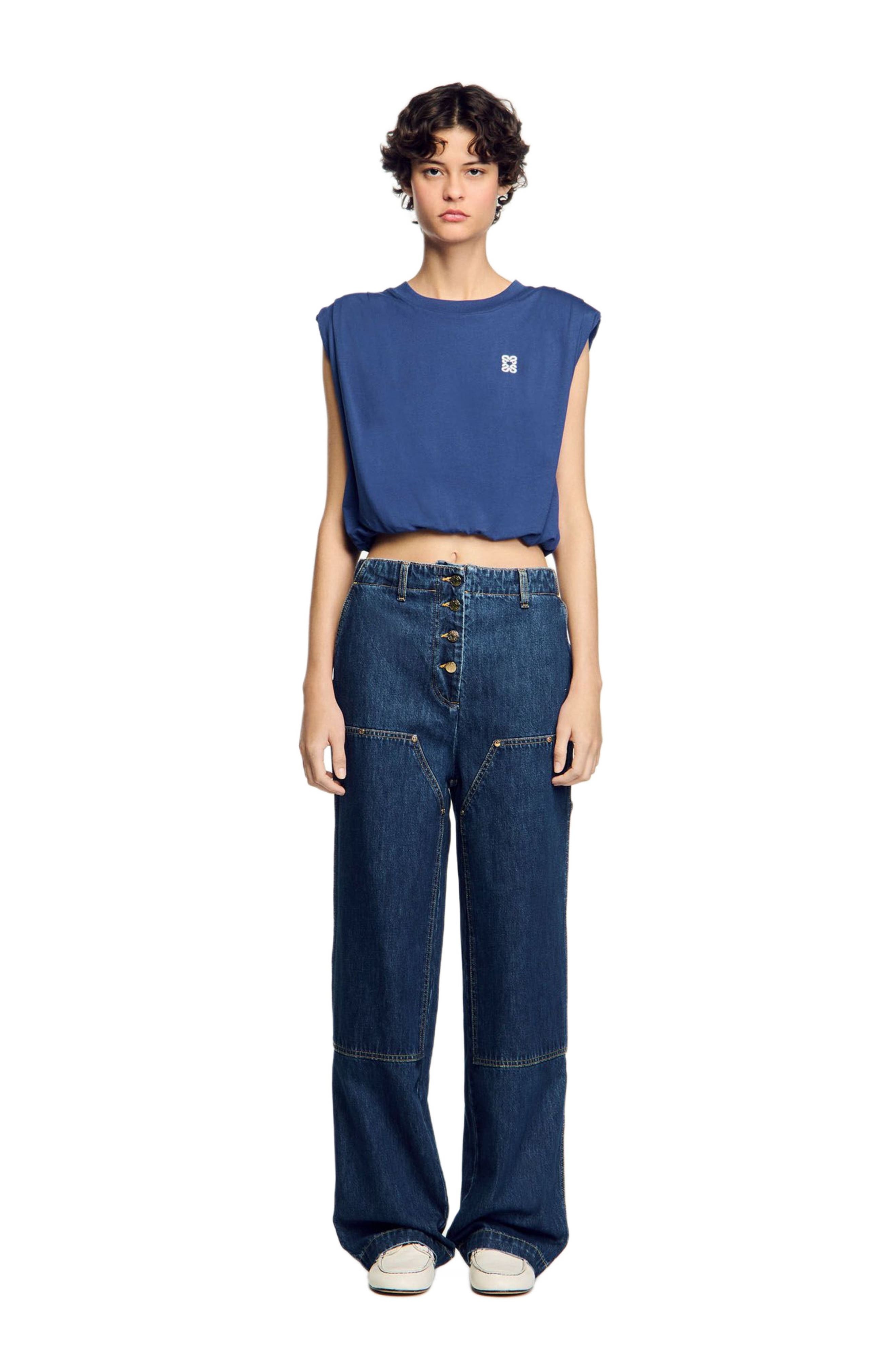 SANDRO Short draped T-shirt in Navy Blue at Nordstrom - 1